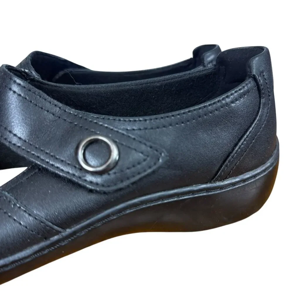 Clarks Collection Cora Dahlia Mary Jane Black Leather Comfort Shoes Loafer 9.5 W